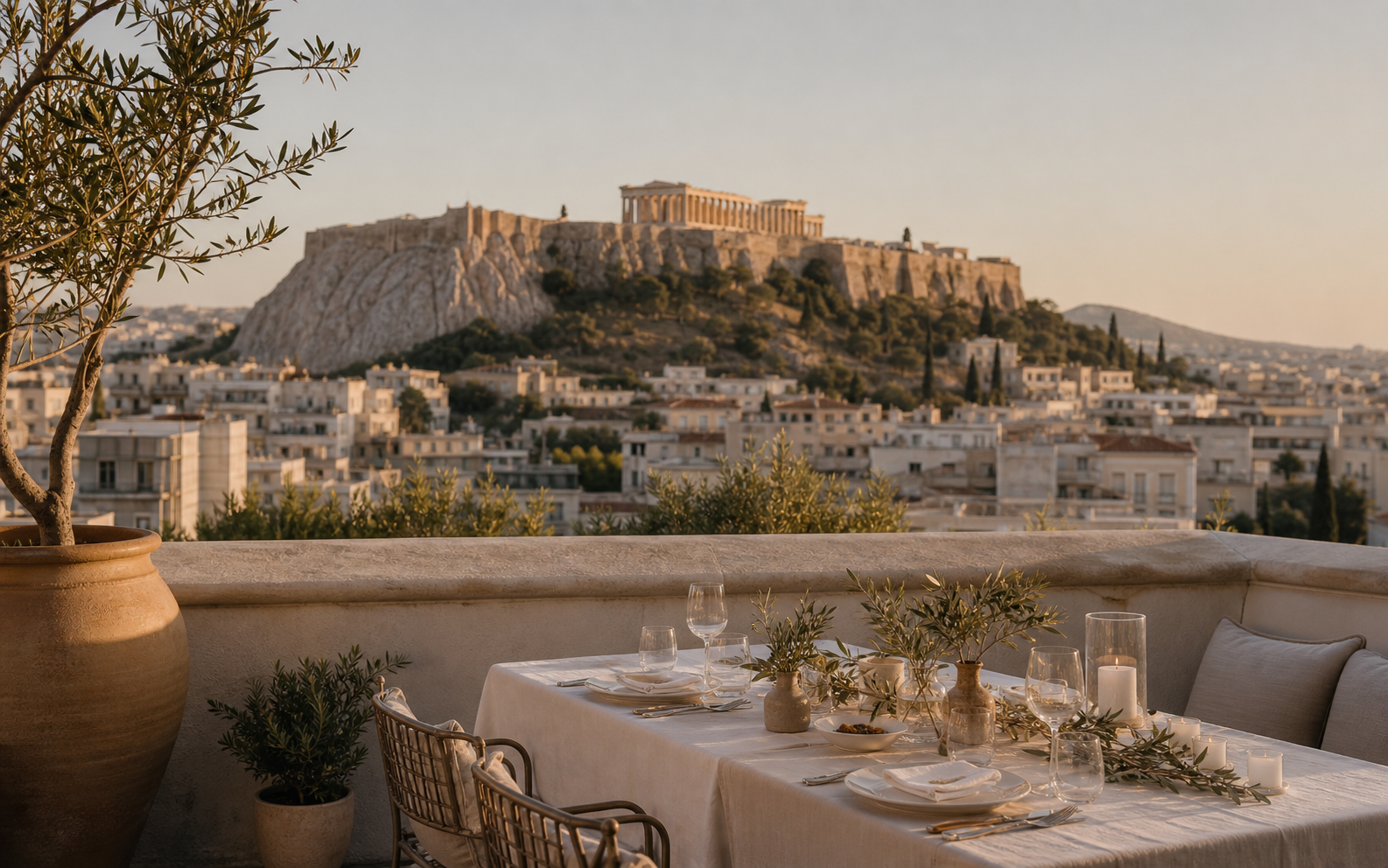 Athens rooftop terrace with Acropolis views